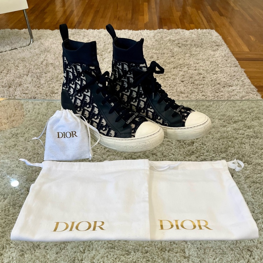 Dior Navy High Top Sock Sneakers Sz 40 - 🔥